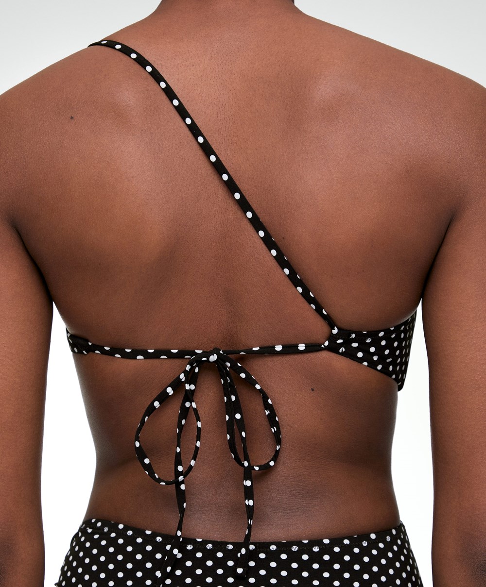 Oysho Polka Dot Asymmetric Trikini μαυρα | PSLOEM-903