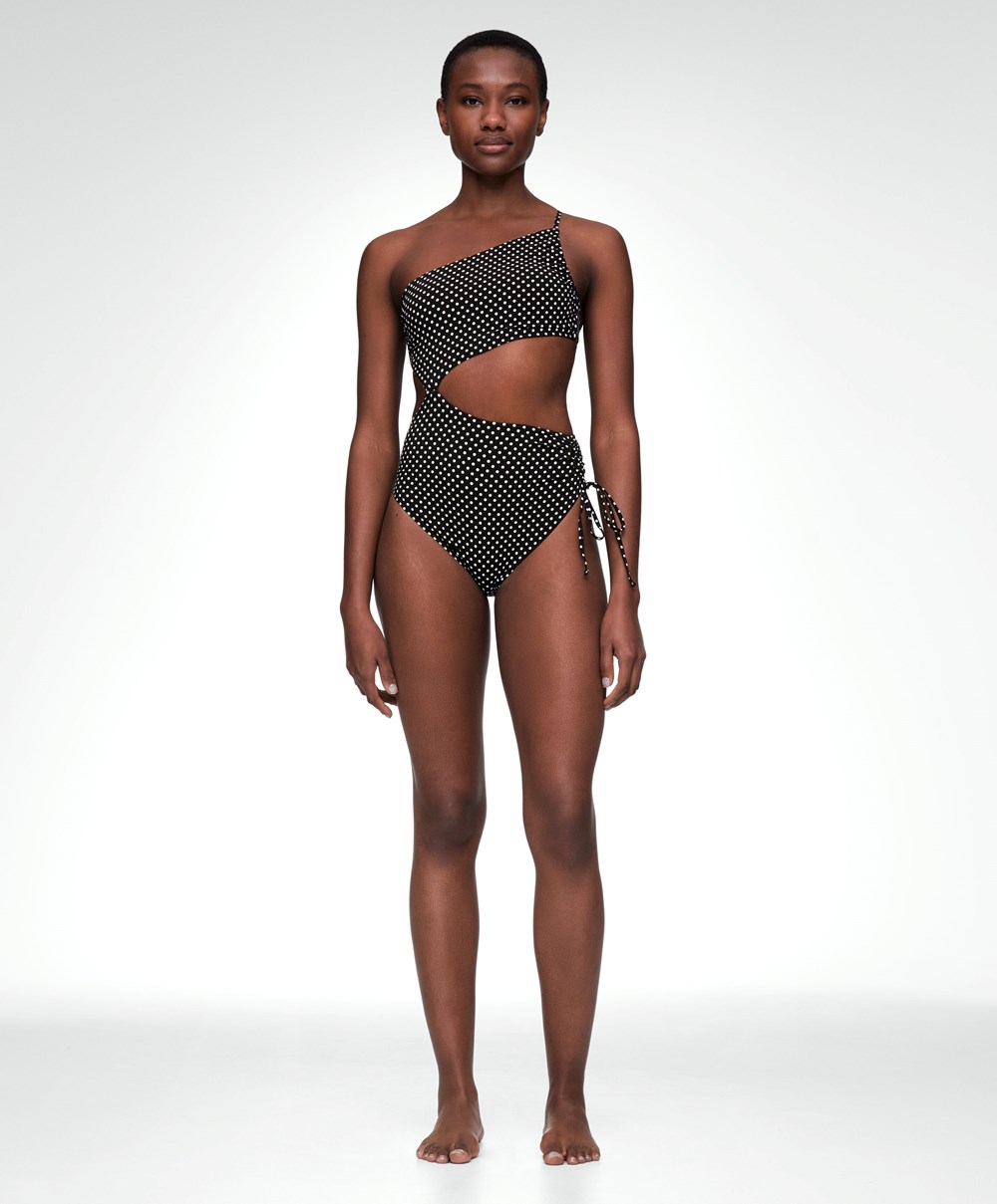 Oysho Polka Dot Asymmetric Trikini μαυρα | PSLOEM-903