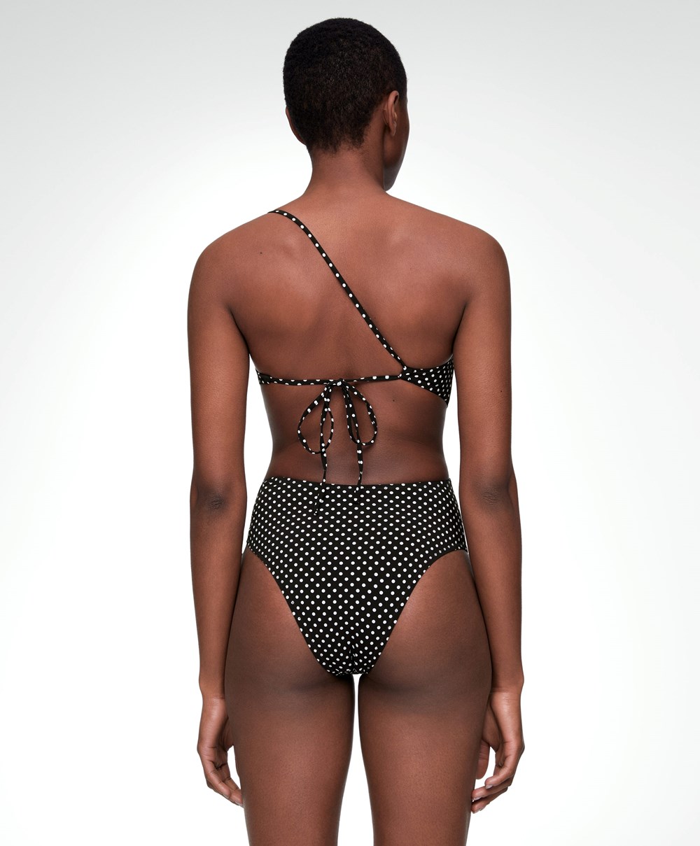 Oysho Polka Dot Asymmetric Trikini μαυρα | PSLOEM-903