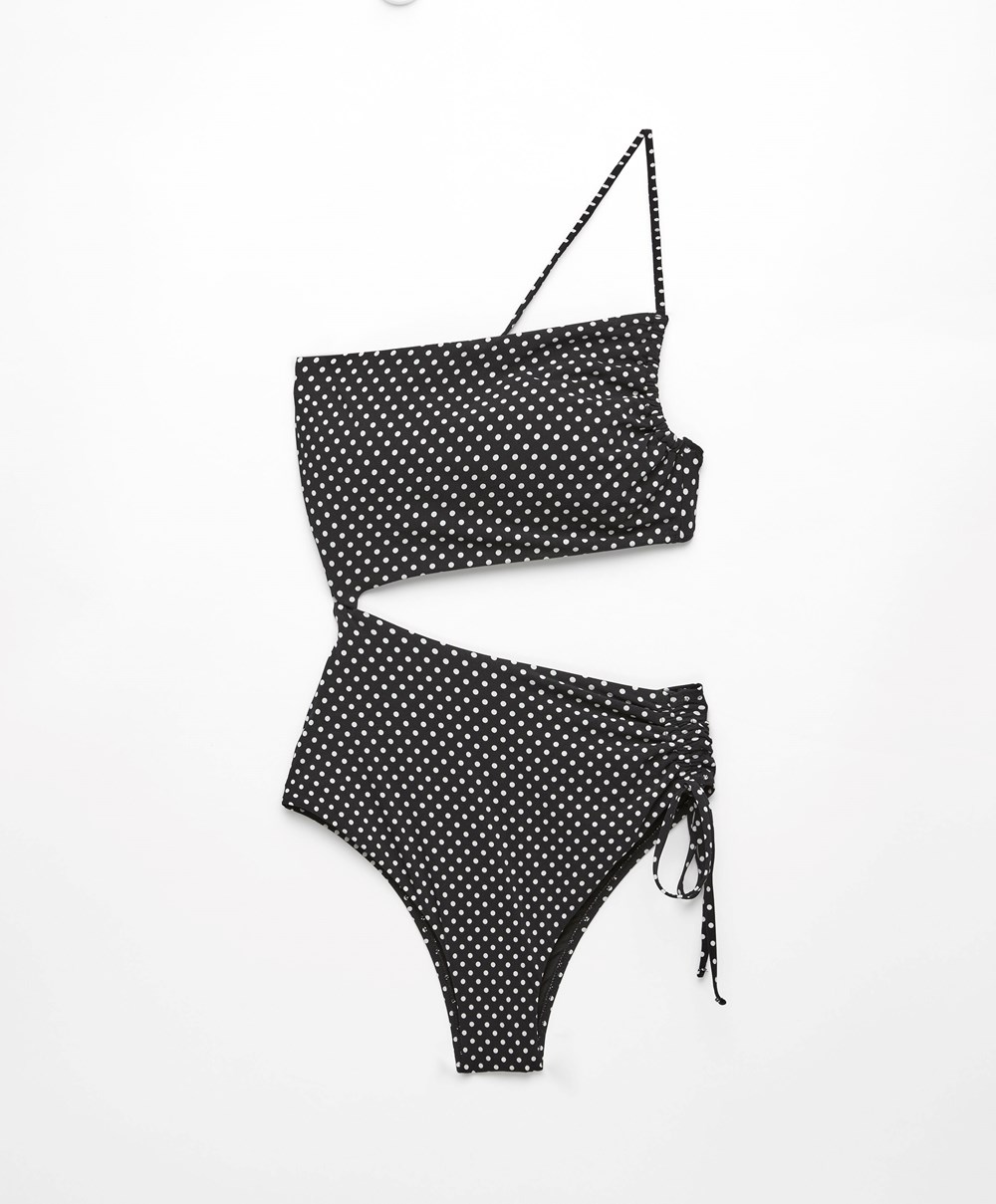 Oysho Polka Dot Asymmetric Trikini μαυρα | PSLOEM-903