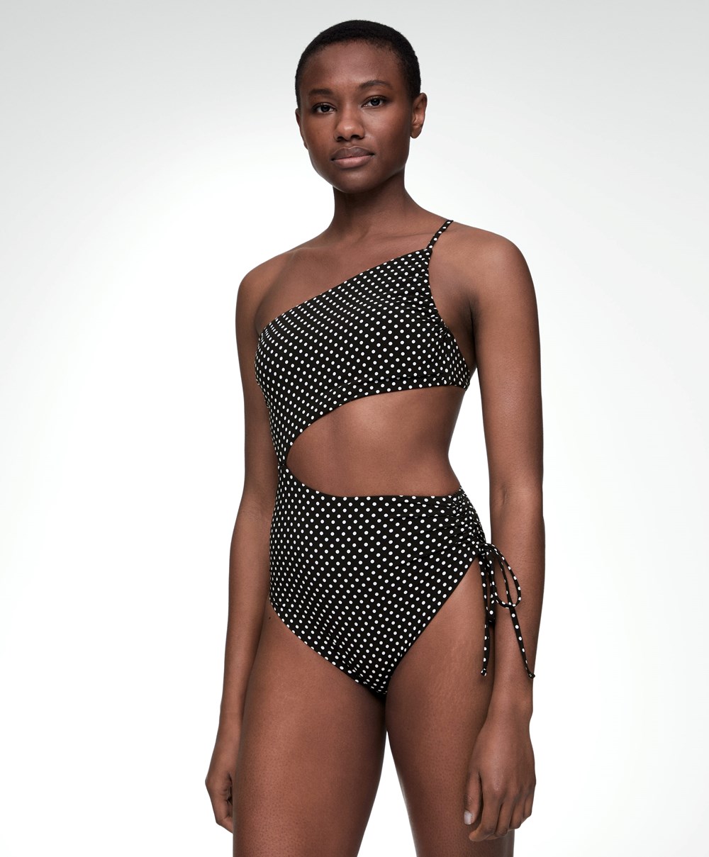 Oysho Polka Dot Asymmetric Trikini μαυρα | PSLOEM-903