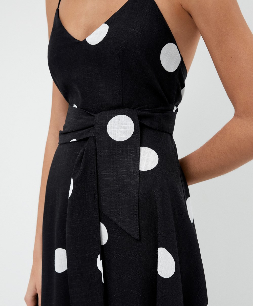 Oysho Polka Dot strappy Midi φορεμα μαυρα | CBJLOU-038