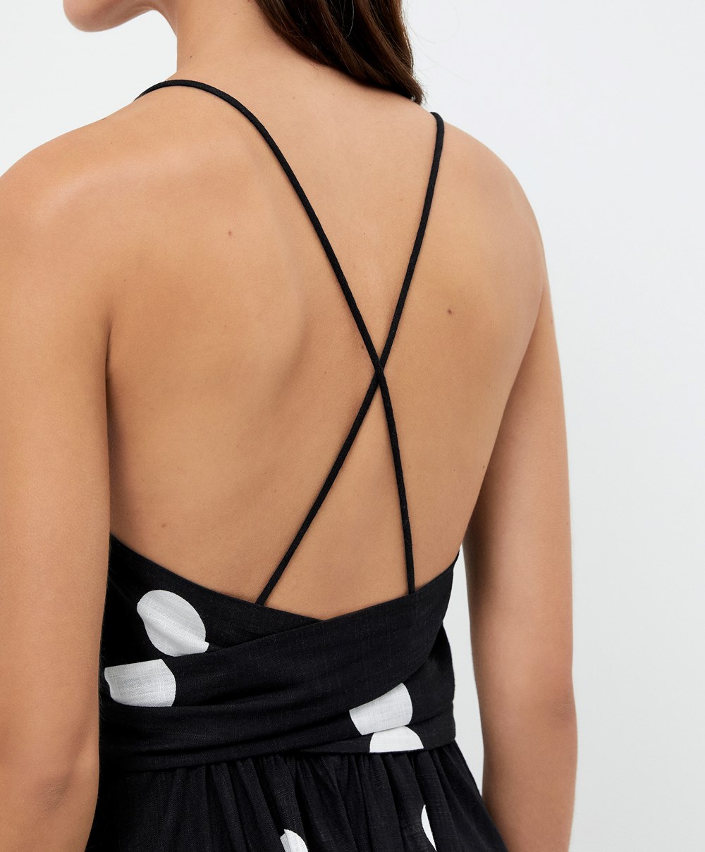 Oysho Polka Dot strappy Midi φορεμα μαυρα | CBJLOU-038