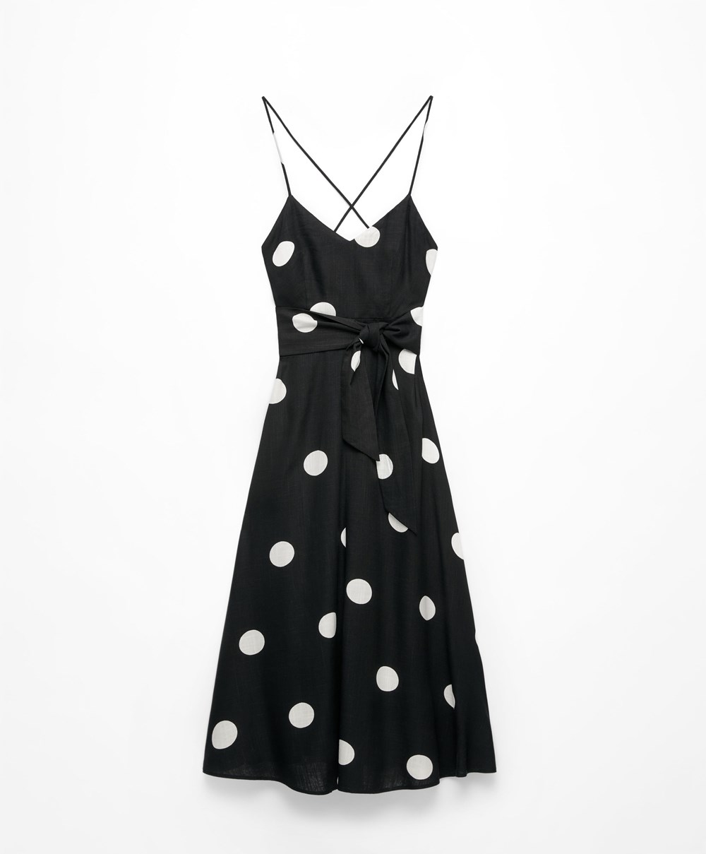 Oysho Polka Dot strappy Midi φορεμα μαυρα | CBJLOU-038