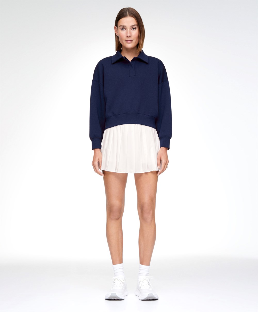 Oysho Polo Collar Crop Sweatshirt σκουρο μπλε μπλε | BPHOLG-830