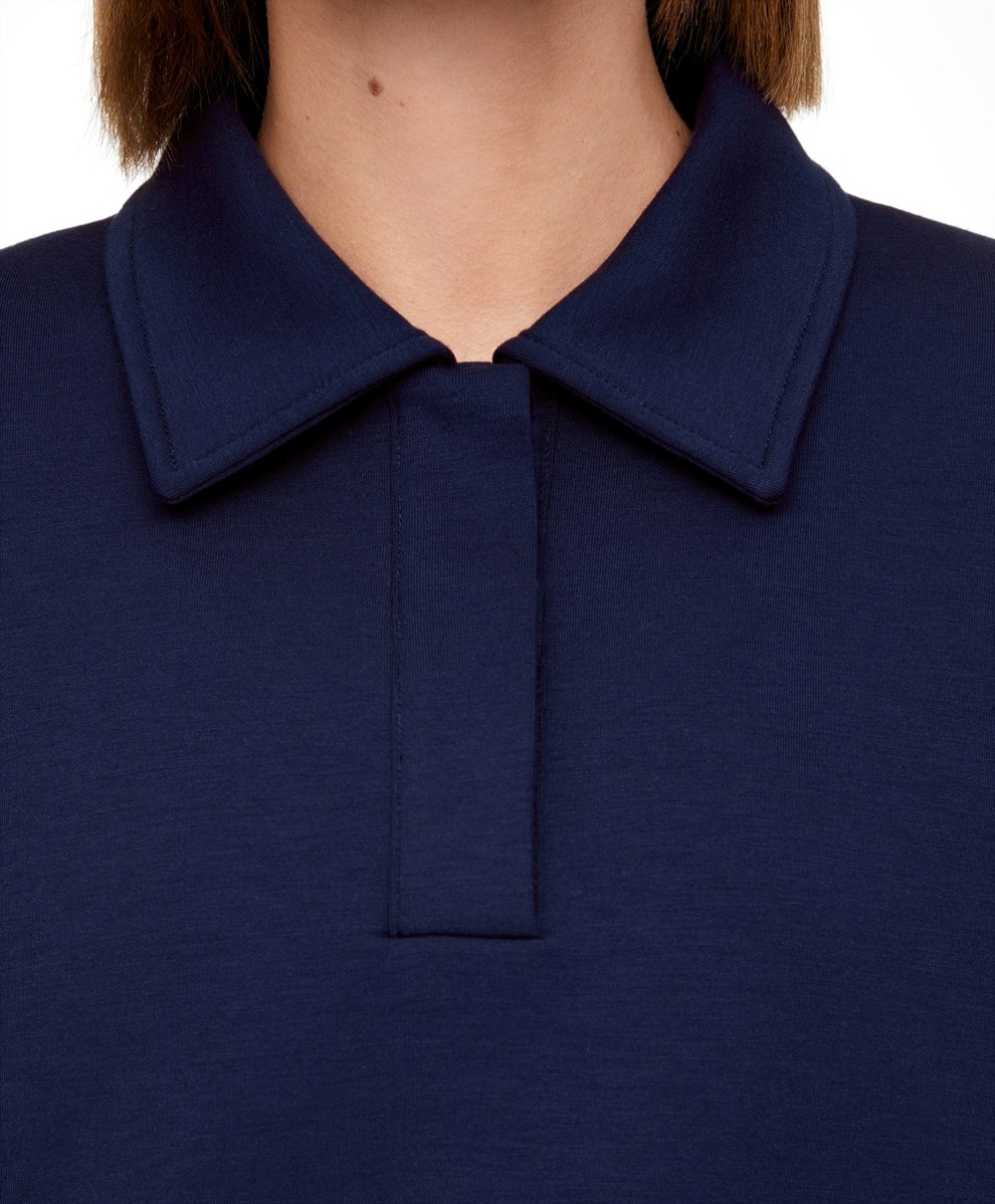 Oysho Polo Collar Crop Sweatshirt σκουρο μπλε μπλε | BPHOLG-830