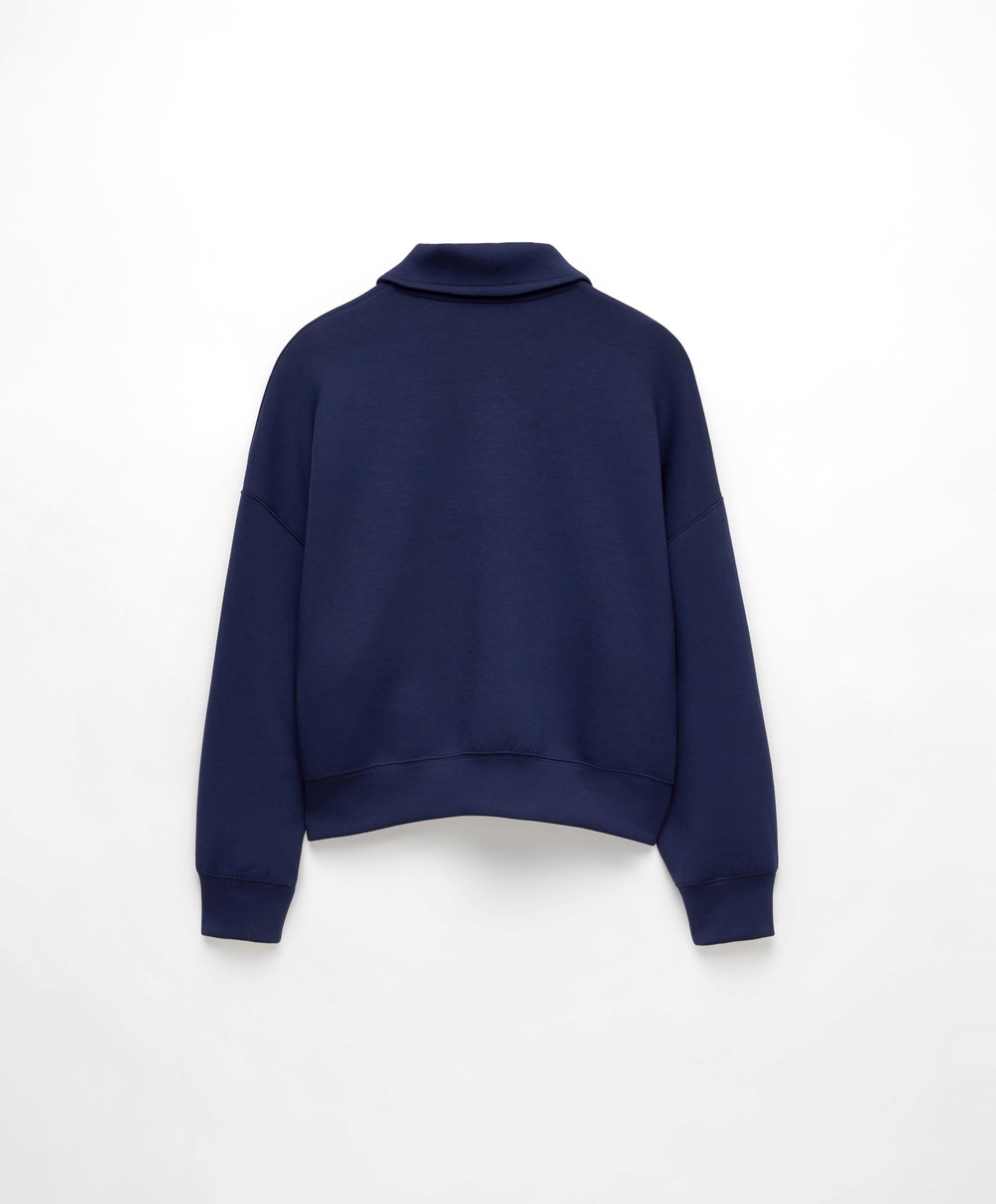 Oysho Polo Collar Crop Sweatshirt σκουρο μπλε μπλε | BPHOLG-830