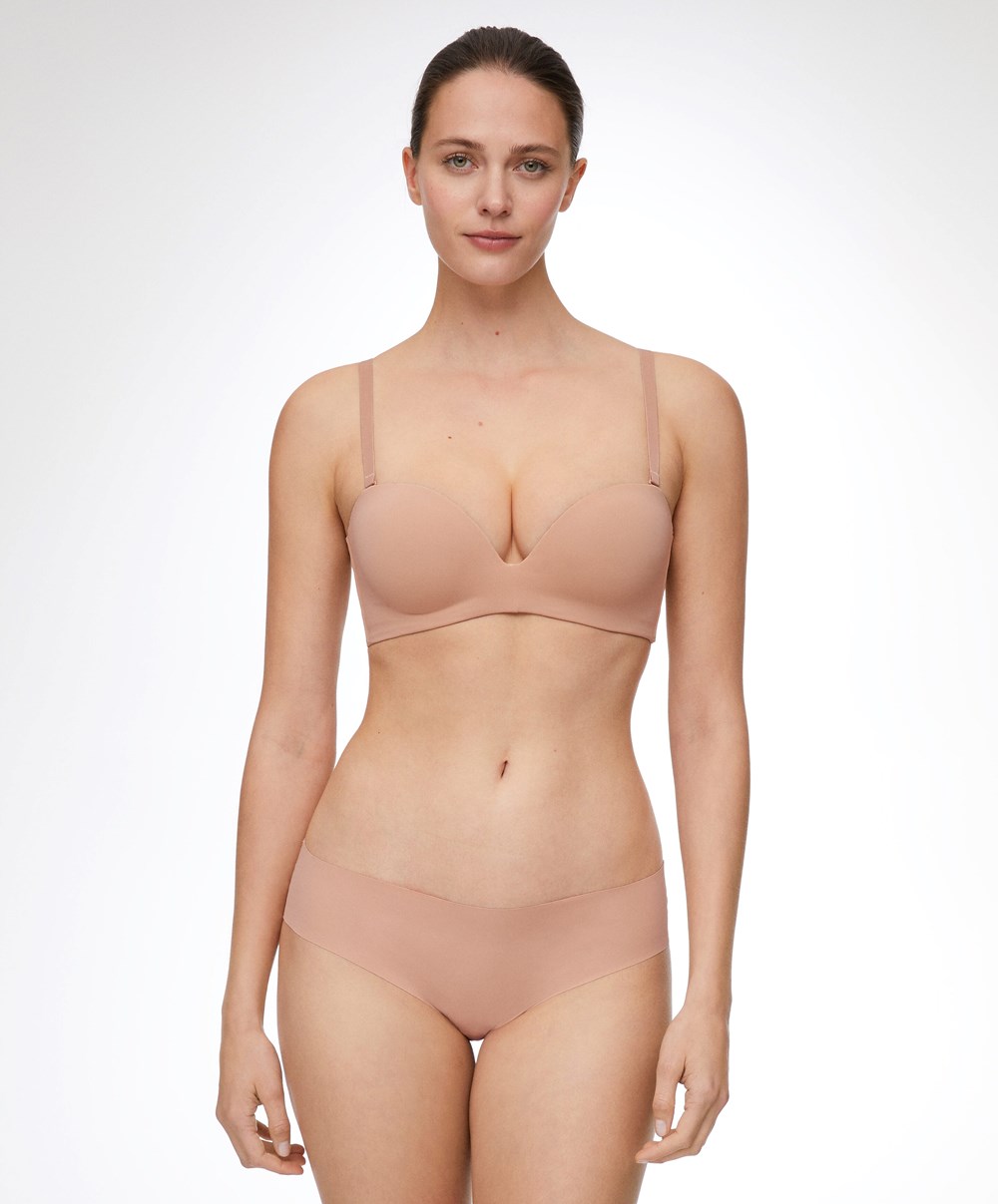 Oysho Polyamide Push-up Bandeau Bra Μπεζ | LOXYCK-235