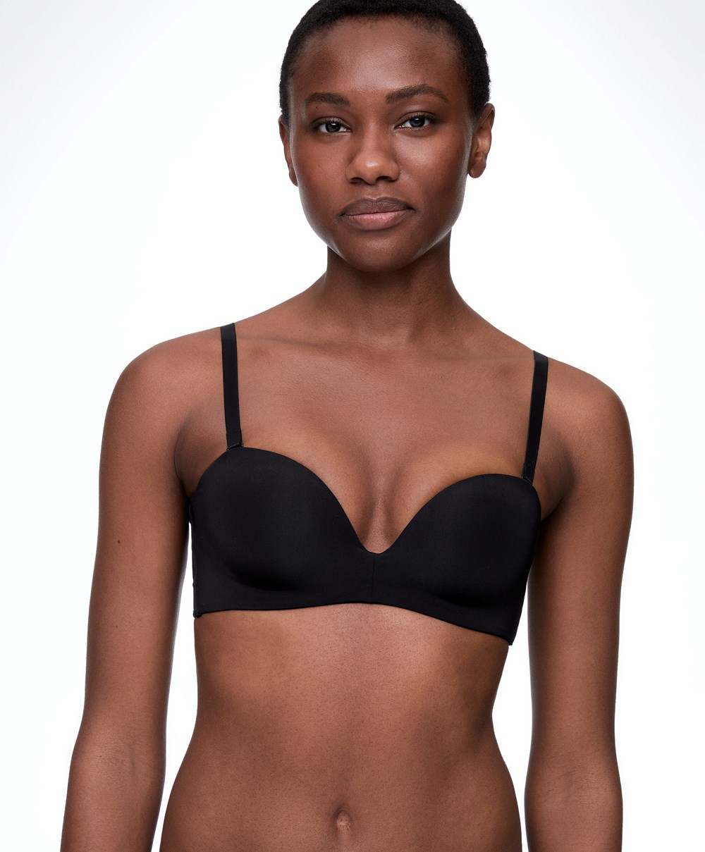 Oysho Polyamide Push-up Bandeau Bra μαυρα | QOSAVY-674