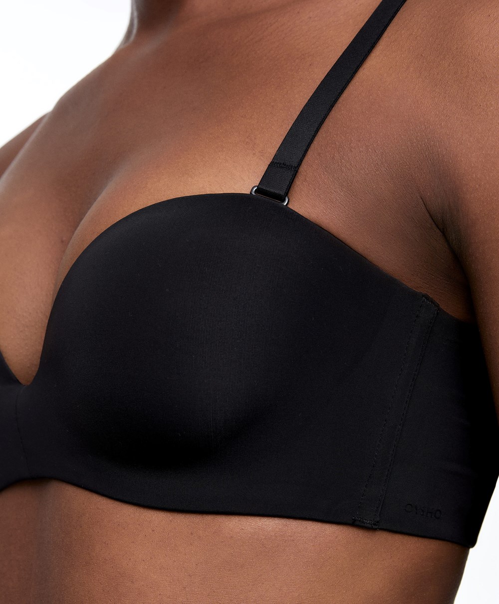 Oysho Polyamide Push-up Bandeau Bra μαυρα | QOSAVY-674