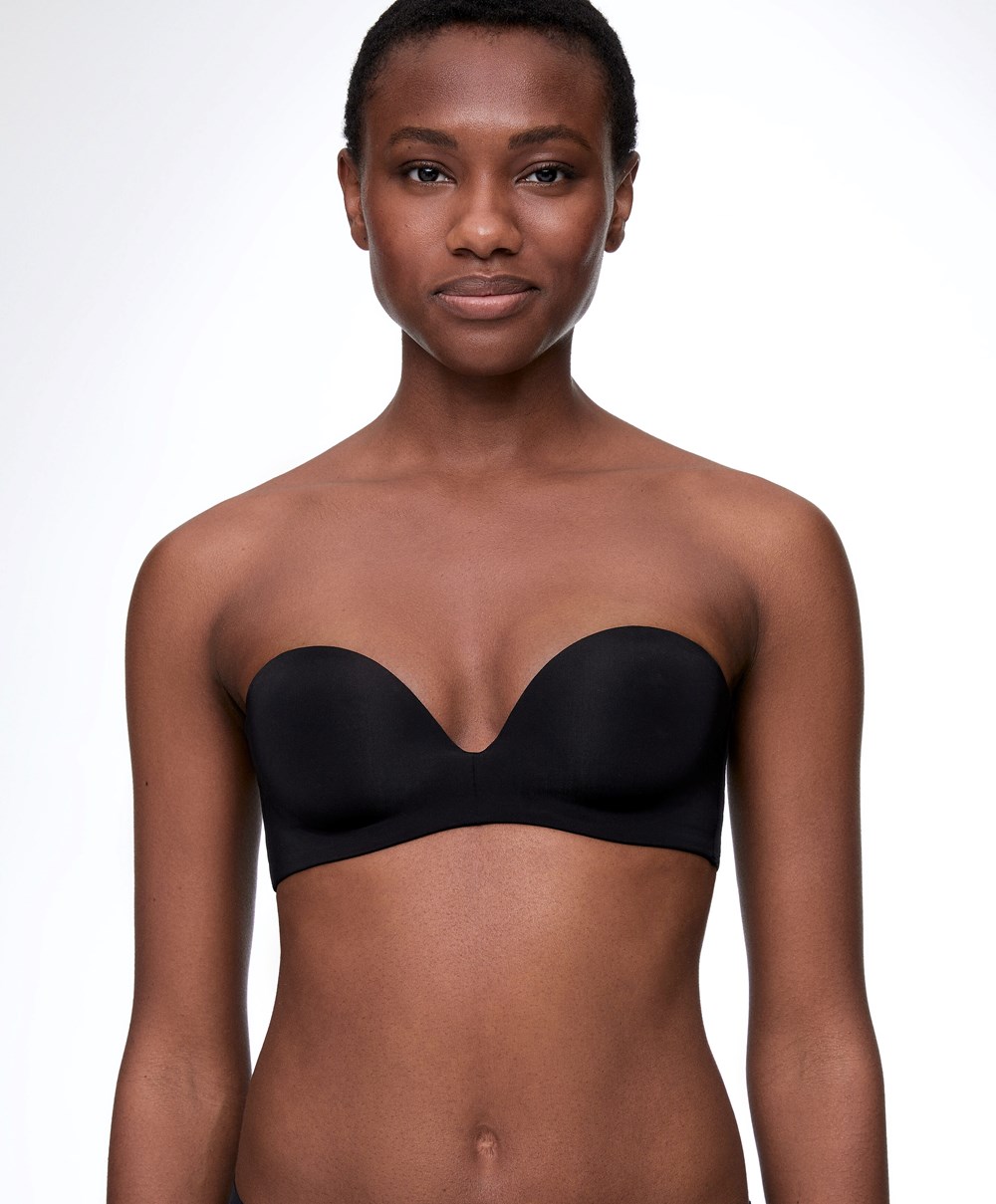 Oysho Polyamide Push-up Bandeau Bra μαυρα | QOSAVY-674