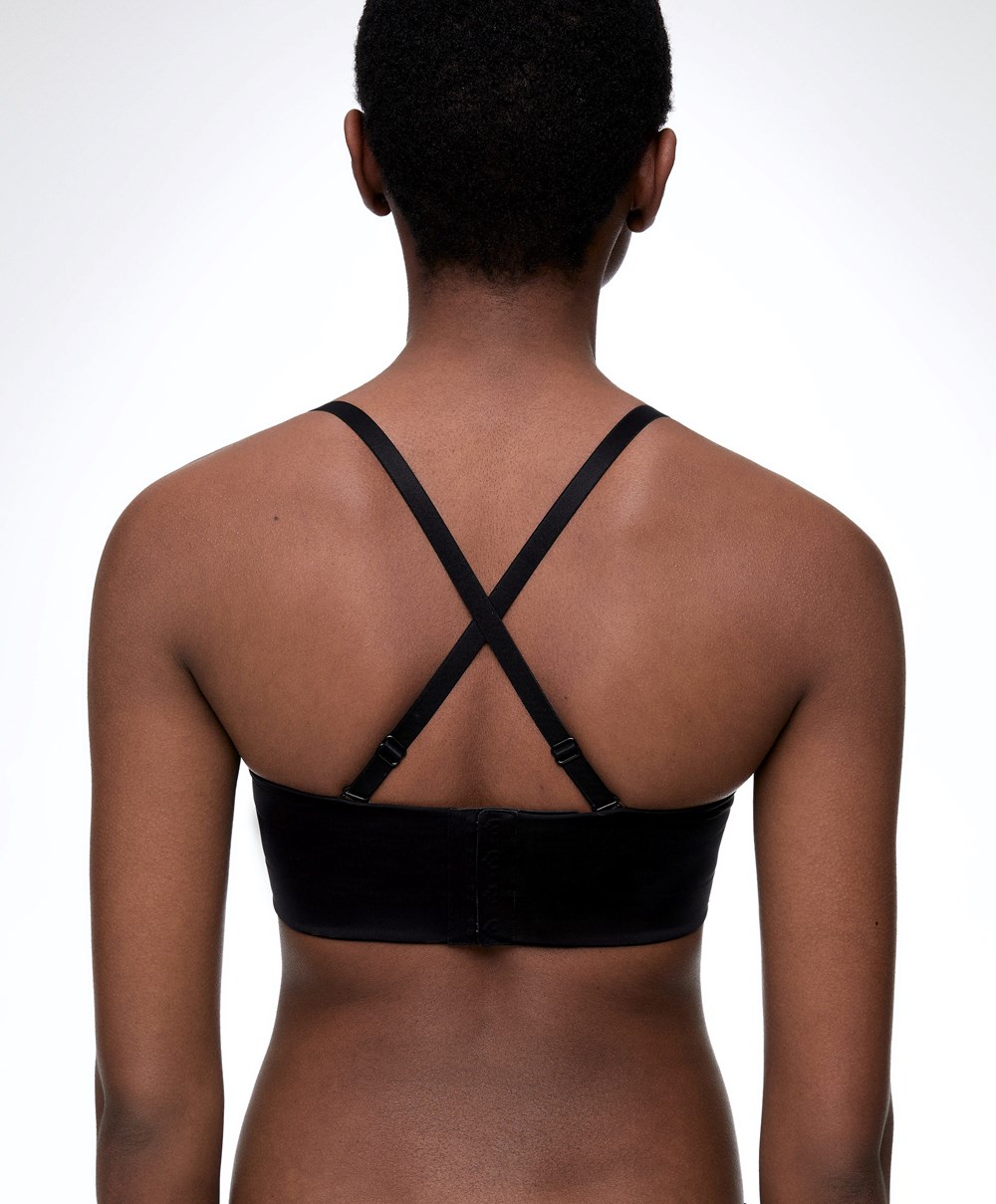 Oysho Polyamide Push-up Bandeau Bra μαυρα | QOSAVY-674