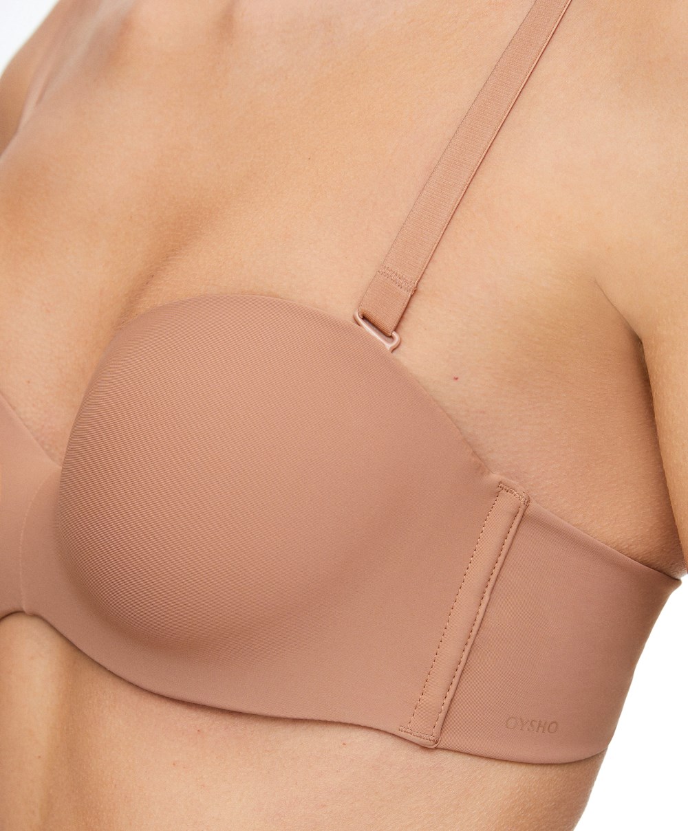 Oysho Polyamide Push-up Bra With Removable Straps Tan | BNRPTW-875