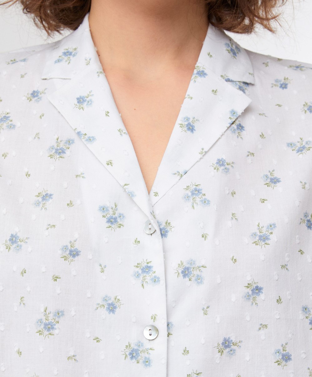 Oysho Print 100% βαμβακερα Plumeti κοντο-sleeved Shirt μπλε | ZLVTPC-724