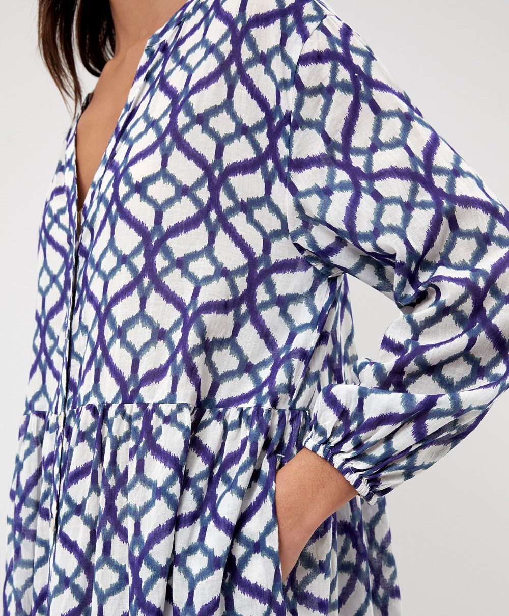 Oysho Printed 100% βαμβακερα Tunic φορεμα Ecru | FILGOH-084