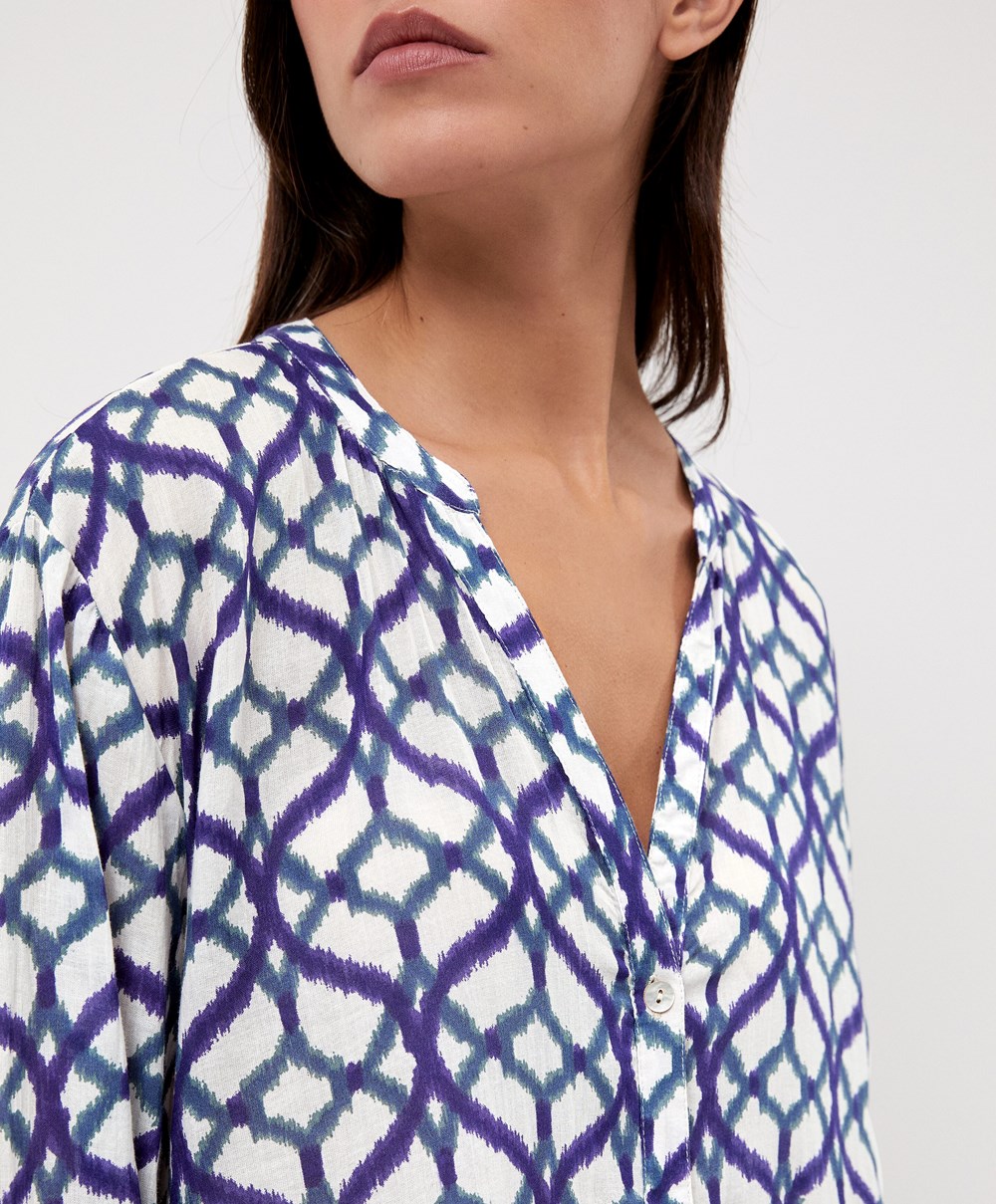 Oysho Printed 100% βαμβακερα Tunic φορεμα Ecru | FILGOH-084