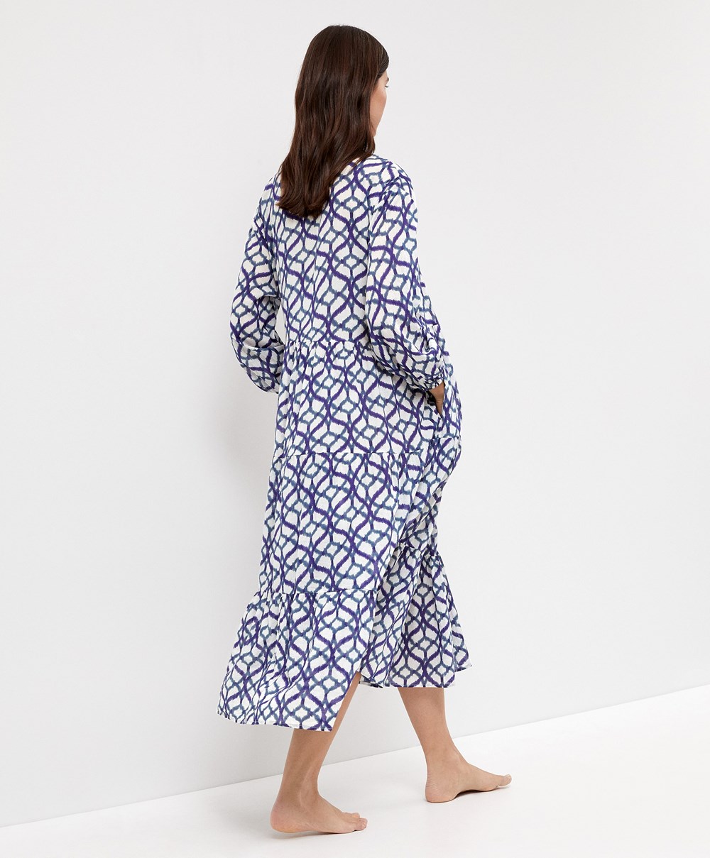 Oysho Printed 100% βαμβακερα Tunic φορεμα Ecru | FILGOH-084