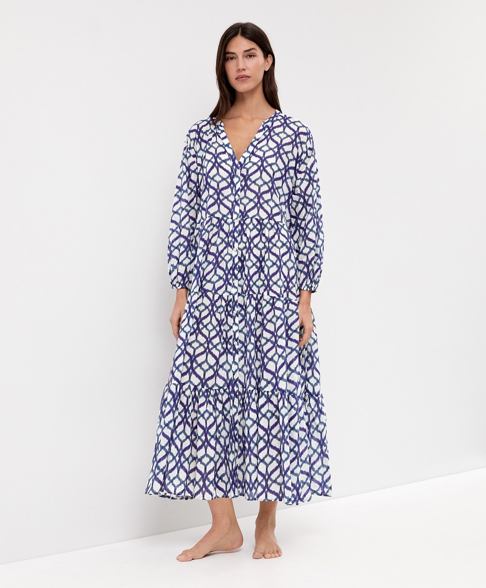 Oysho Printed 100% βαμβακερα Tunic φορεμα Ecru | FILGOH-084