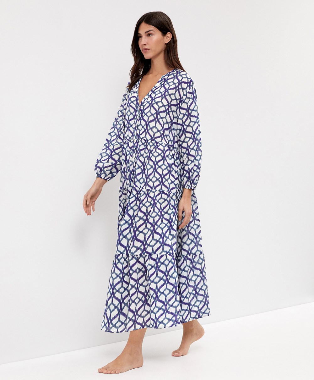 Oysho Printed 100% βαμβακερα Tunic φορεμα Ecru | FILGOH-084