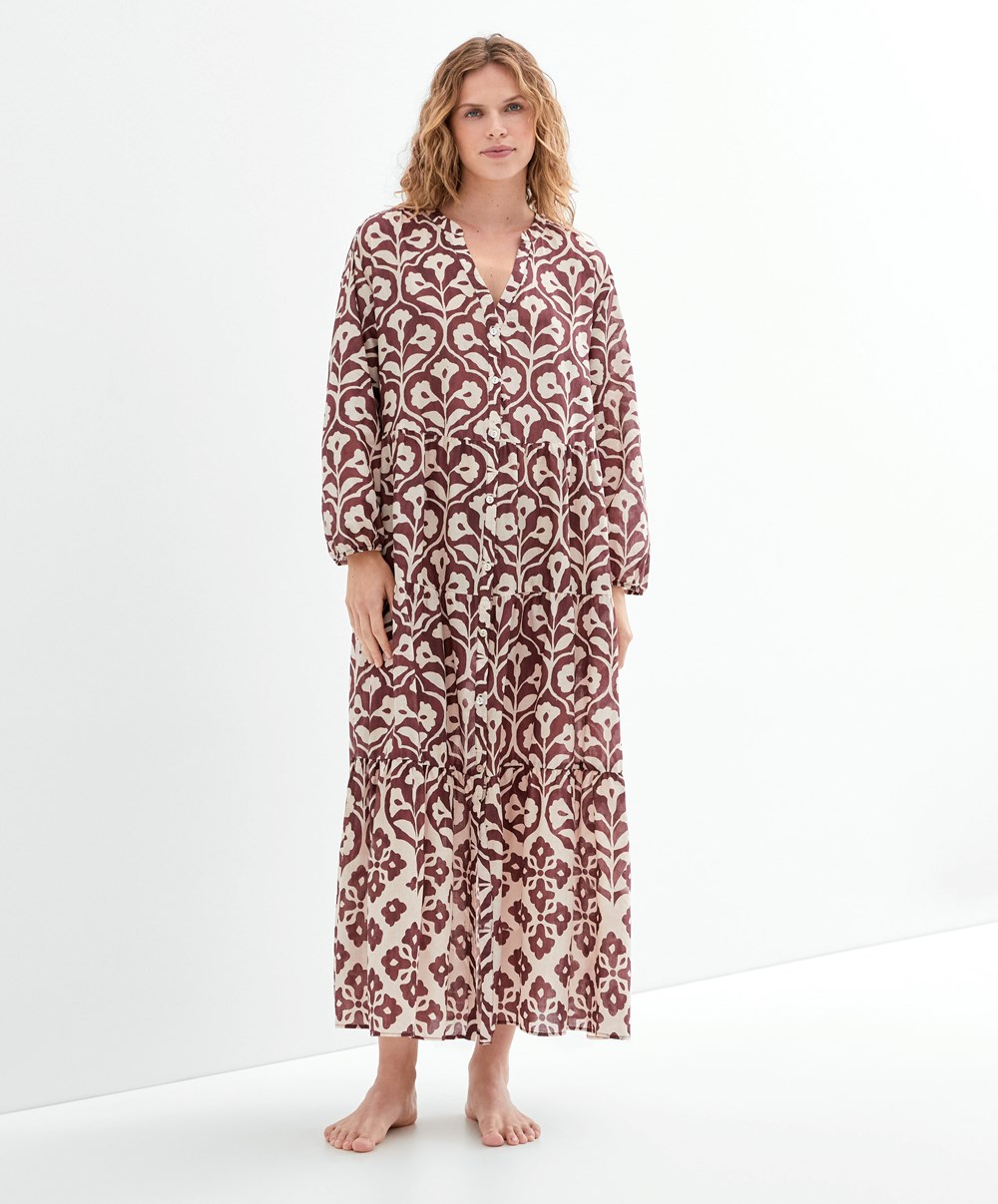 Oysho Printed 100% βαμβακερα Tunic φορεμα σοκολάτα | HXJFBO-657