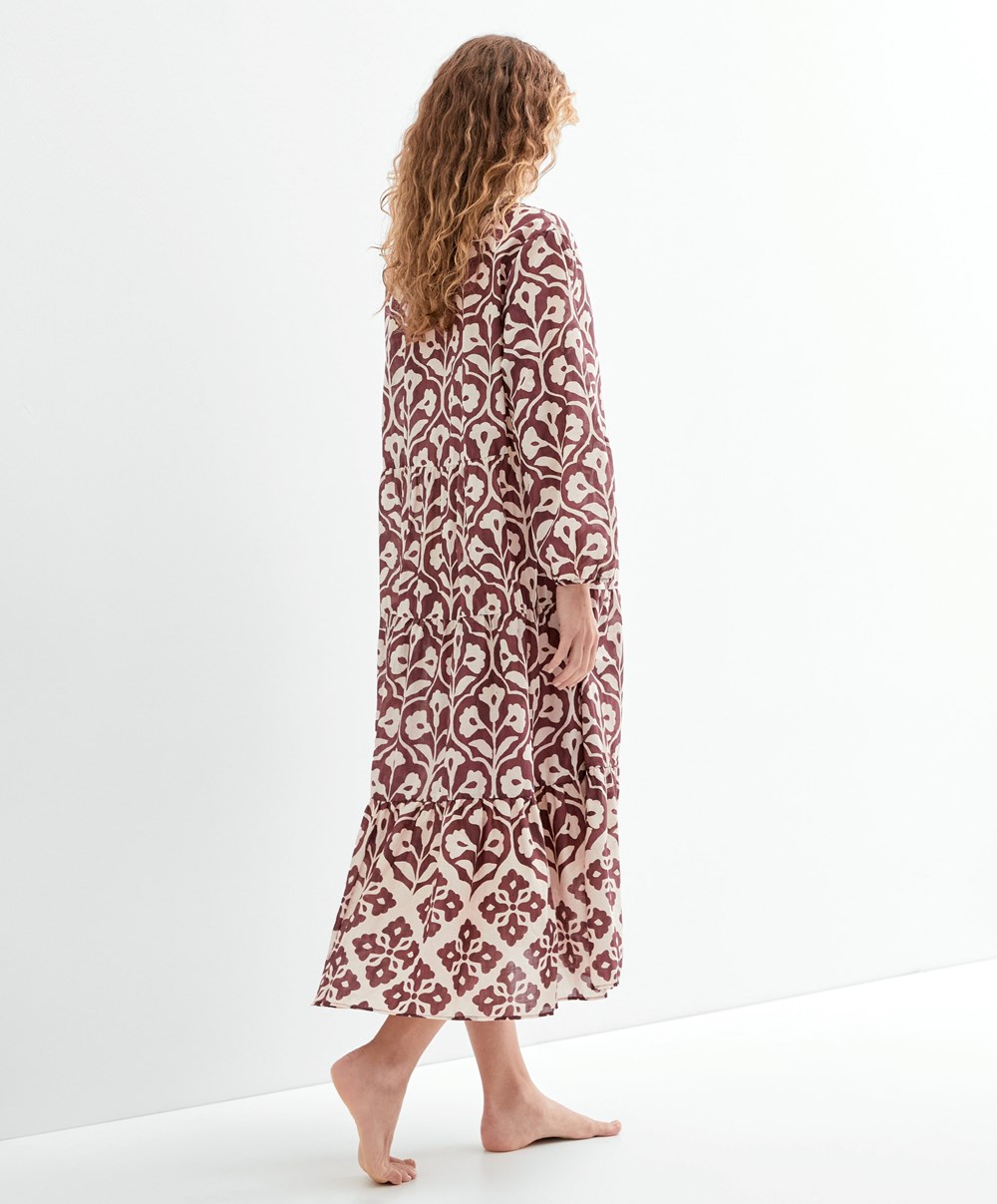 Oysho Printed 100% βαμβακερα Tunic φορεμα σοκολάτα | HXJFBO-657