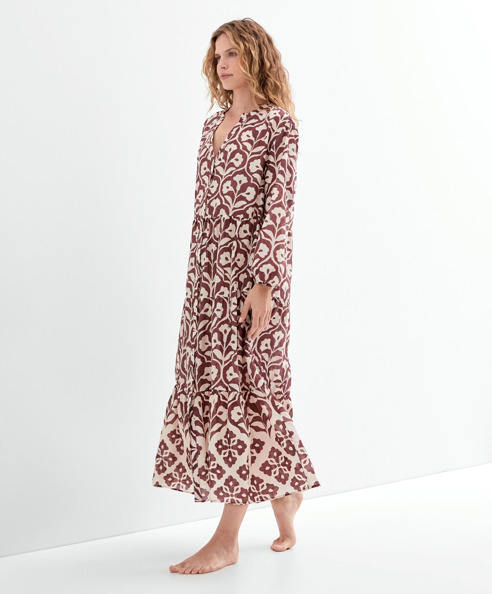 Oysho Printed 100% βαμβακερα Tunic φορεμα σοκολάτα | HXJFBO-657