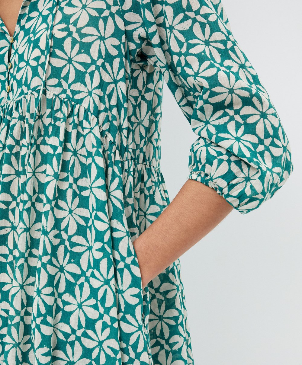 Oysho Printed 100% βαμβακερα Tunic φορεμα πρασινο | LINAQU-840