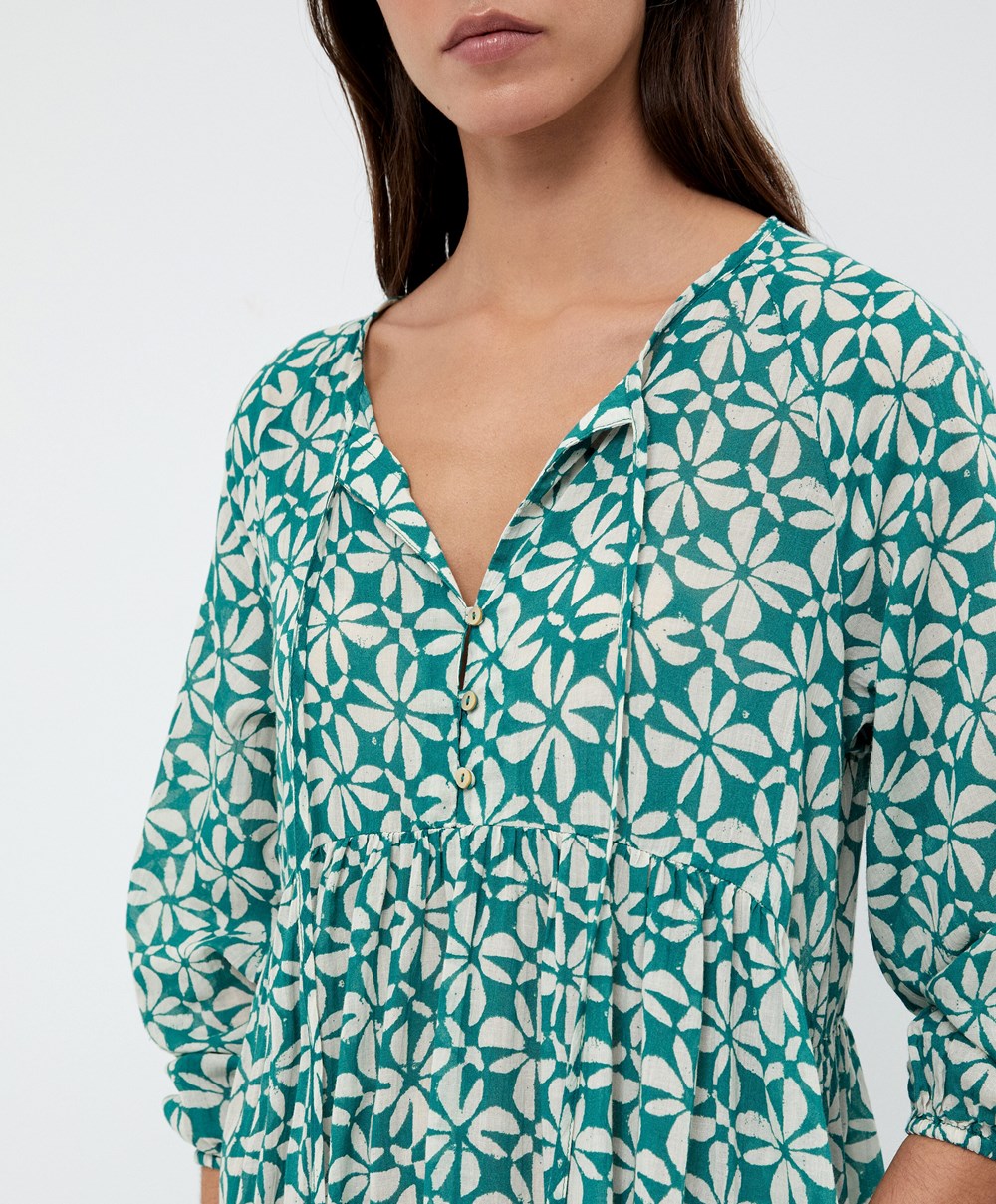 Oysho Printed 100% βαμβακερα Tunic φορεμα πρασινο | LINAQU-840