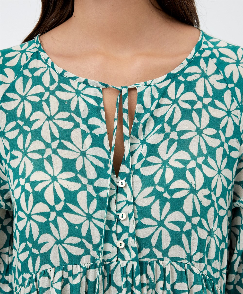 Oysho Printed 100% βαμβακερα Tunic φορεμα πρασινο | LINAQU-840