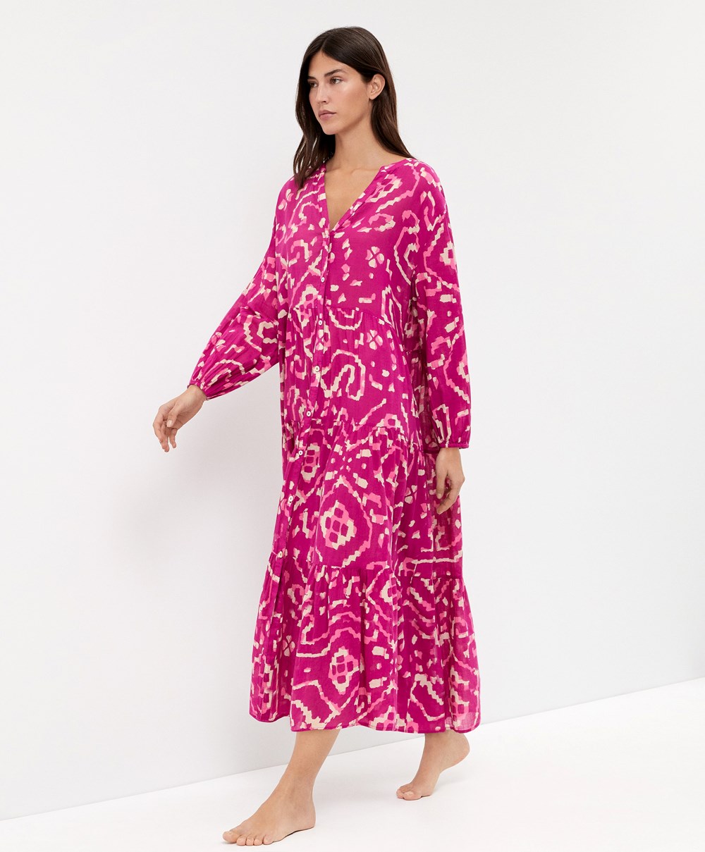 Oysho Printed 100% βαμβακερα Tunic φορεμα Bougainvillea | NZLXOU-934