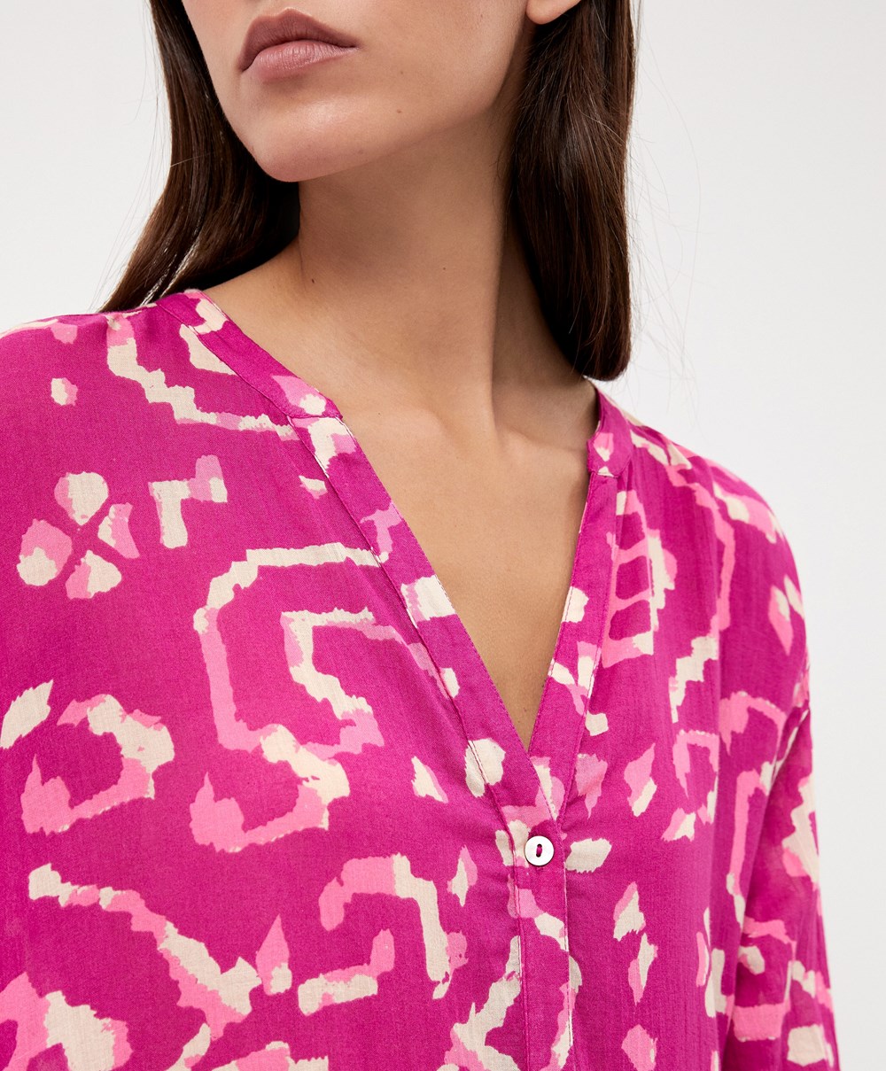 Oysho Printed 100% βαμβακερα Tunic φορεμα Bougainvillea | NZLXOU-934