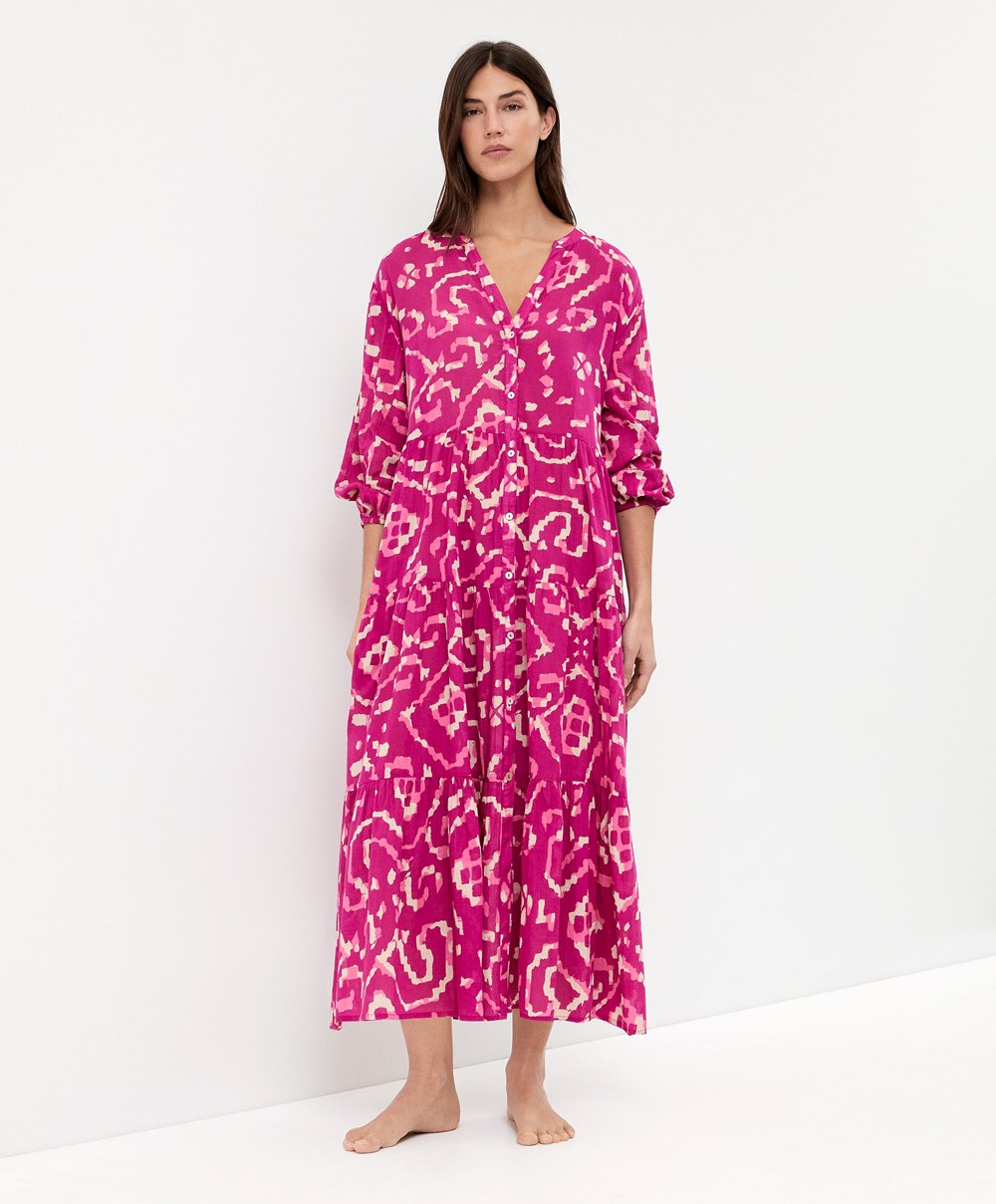 Oysho Printed 100% βαμβακερα Tunic φορεμα Bougainvillea | NZLXOU-934