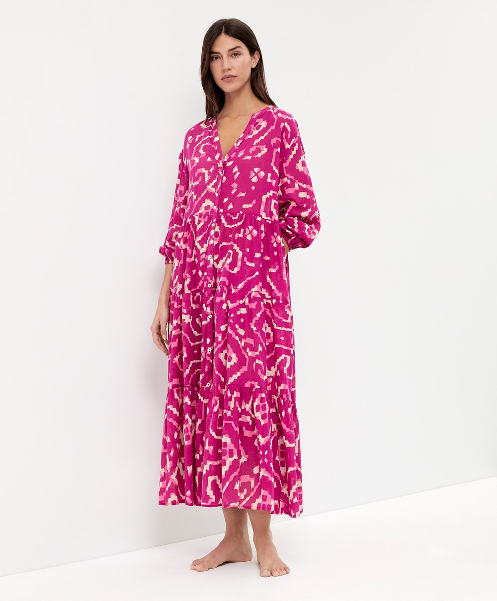 Oysho Printed 100% βαμβακερα Tunic φορεμα Bougainvillea | NZLXOU-934