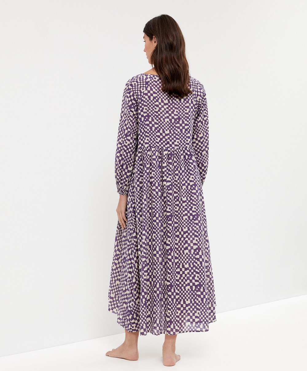 Oysho Printed 100% βαμβακερα Tunic φορεμα βαθυ μωβ | QXMEWB-375