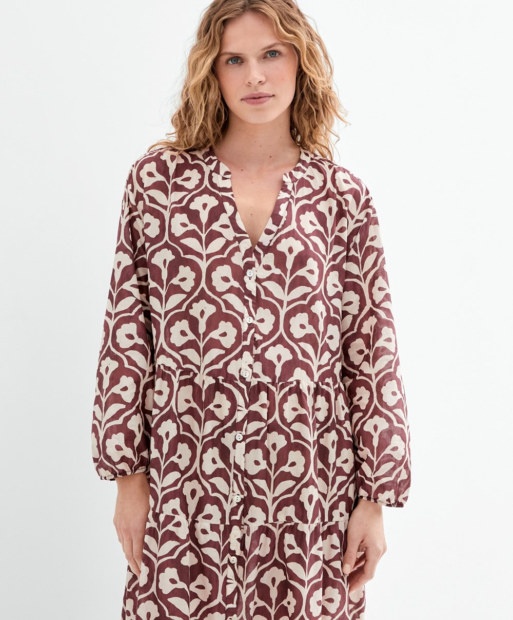 Oysho Printed 100% βαμβακερα Tunic φορεμα σοκολάτα | RDIXTO-647