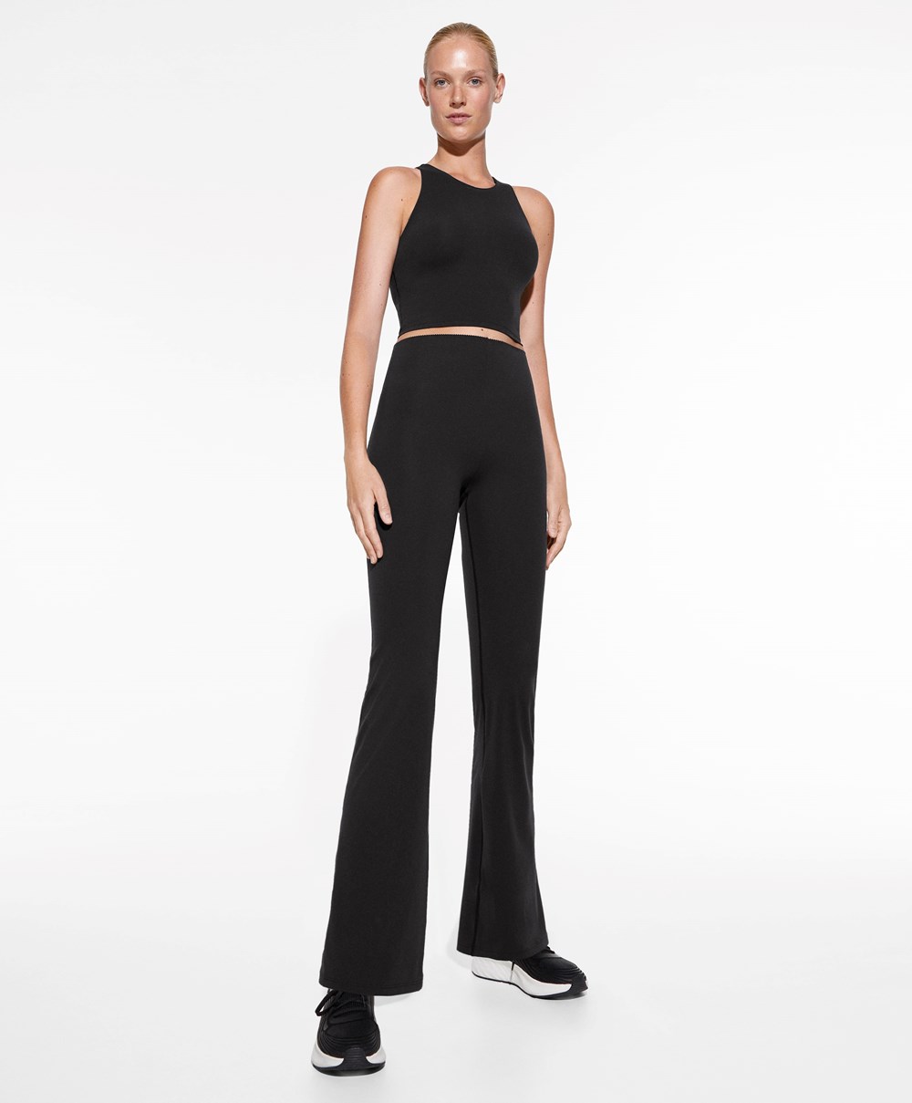 Oysho Raise Up Compressive Flare Trousers μαυρα | ALZBHI-278