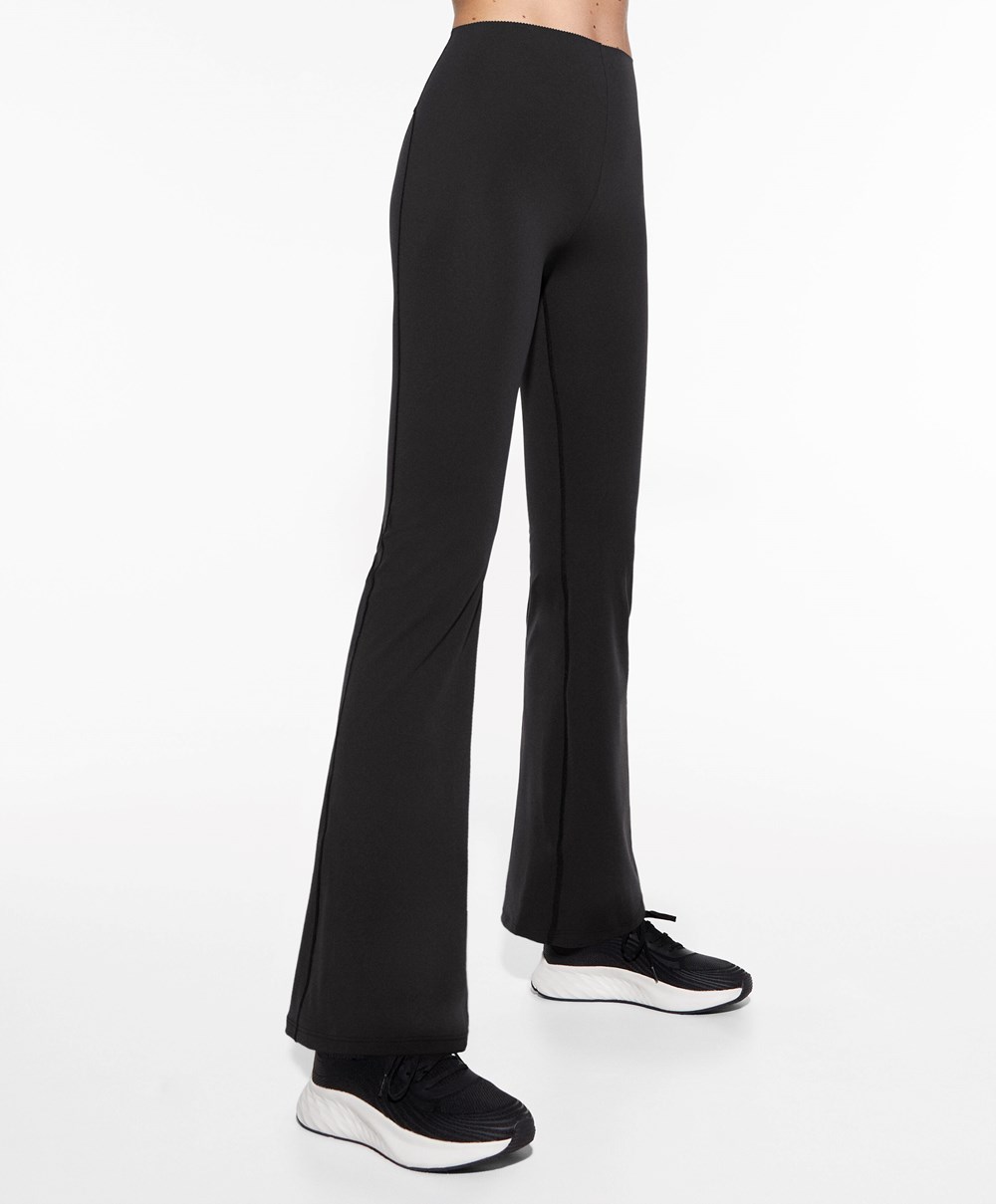 Oysho Raise Up Compressive Flare Trousers μαυρα | SDWXHJ-634