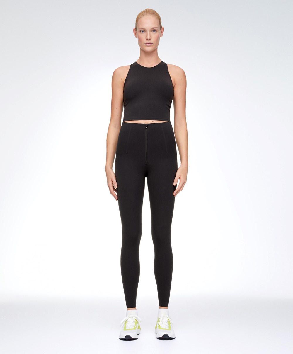 Oysho Raise Up Compressive Super-high-rise Ankle-length 65cm Leggings With Zip μαυρα | UQLTHG-036