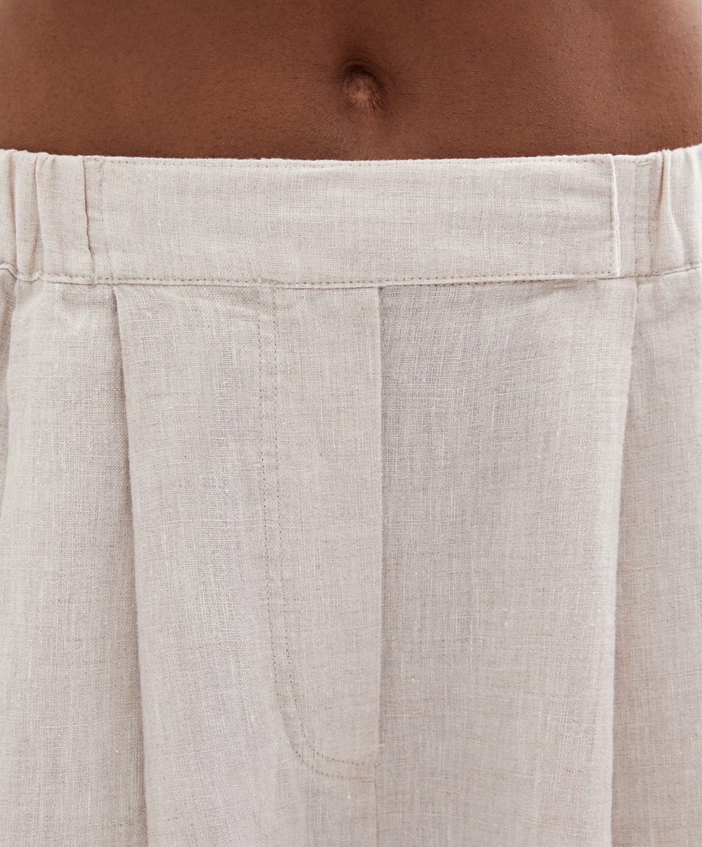 Oysho Relaxed-fit 100% Linen Trousers Sand Melange | TZXNVF-296