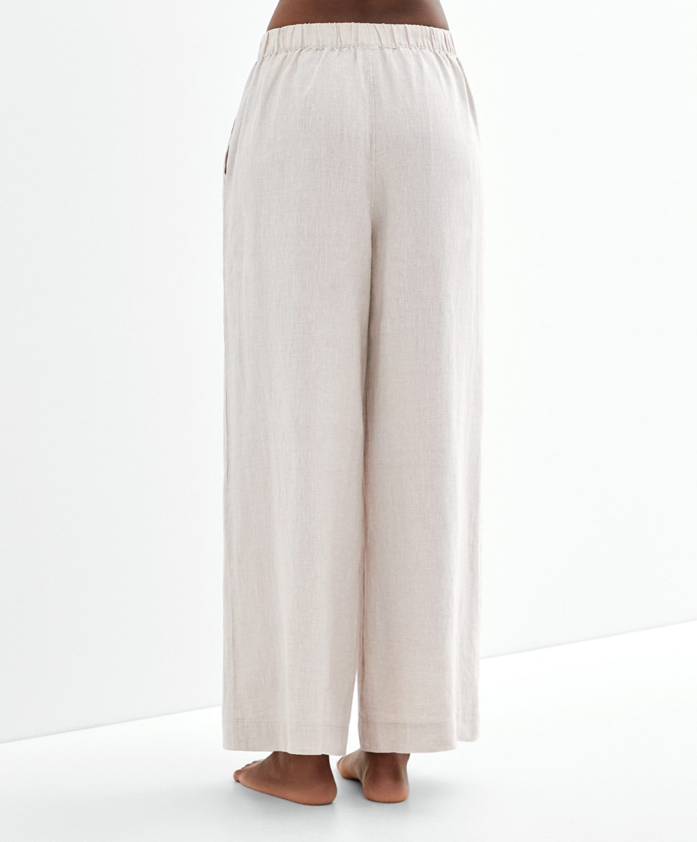 Oysho Relaxed-fit 100% Linen Trousers Sand Melange | TZXNVF-296