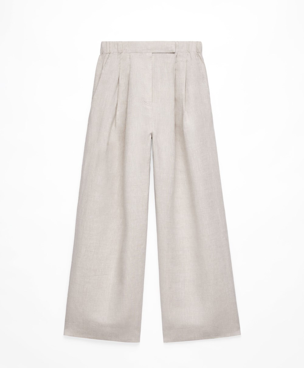 Oysho Relaxed-fit 100% Linen Trousers Sand Melange | TZXNVF-296