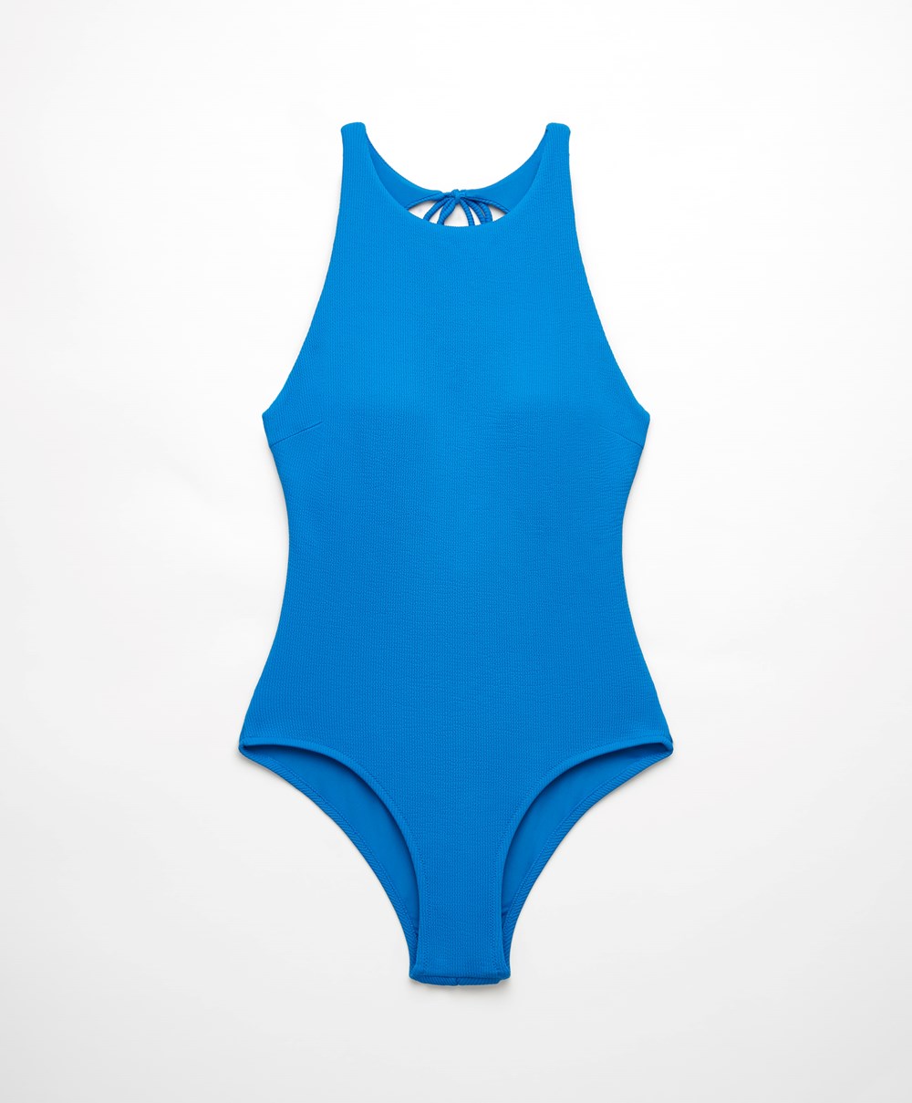 Oysho Rib Halter Swimsuit βαθυ μπλε | JOKNPW-765