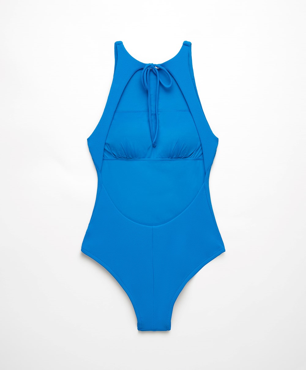 Oysho Rib Halter Swimsuit βαθυ μπλε | JOKNPW-765