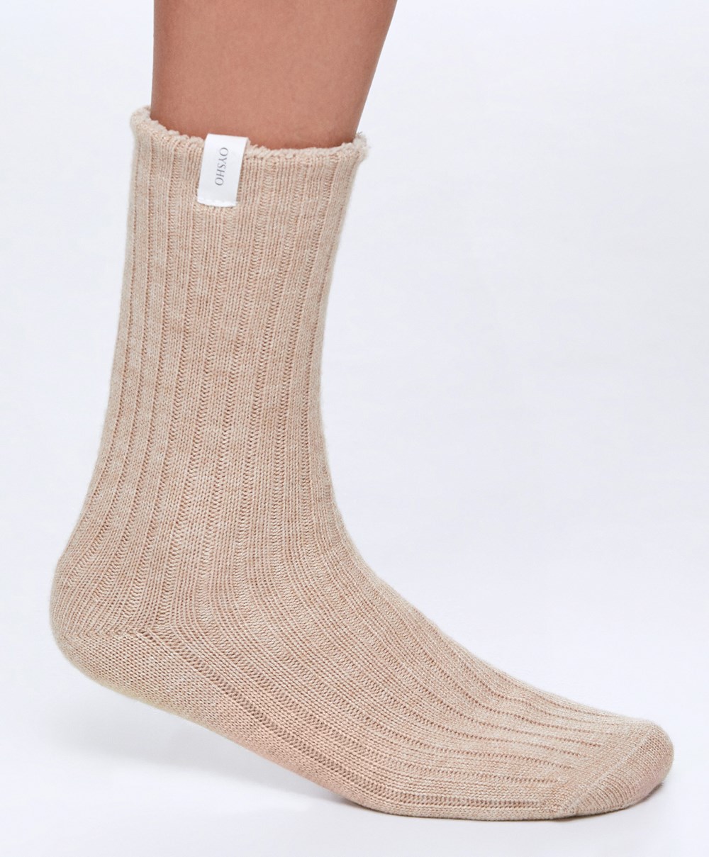 Oysho Rib κλασικα Socks Sand Melange | QDTLXA-257