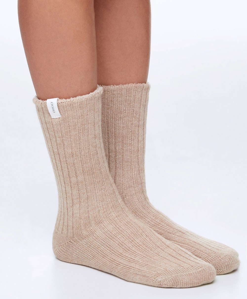 Oysho Rib κλασικα Socks Sand Melange | QDTLXA-257