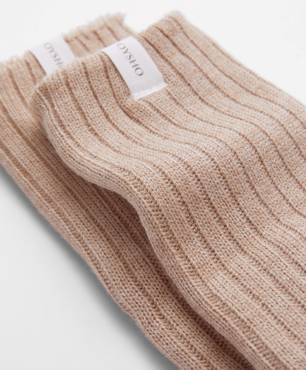 Oysho Rib κλασικα Socks Sand Melange | QDTLXA-257