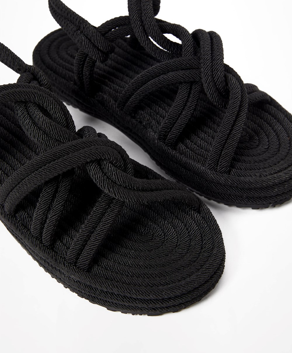 Oysho Rope Sandals μαυρα | WJKMZU-651