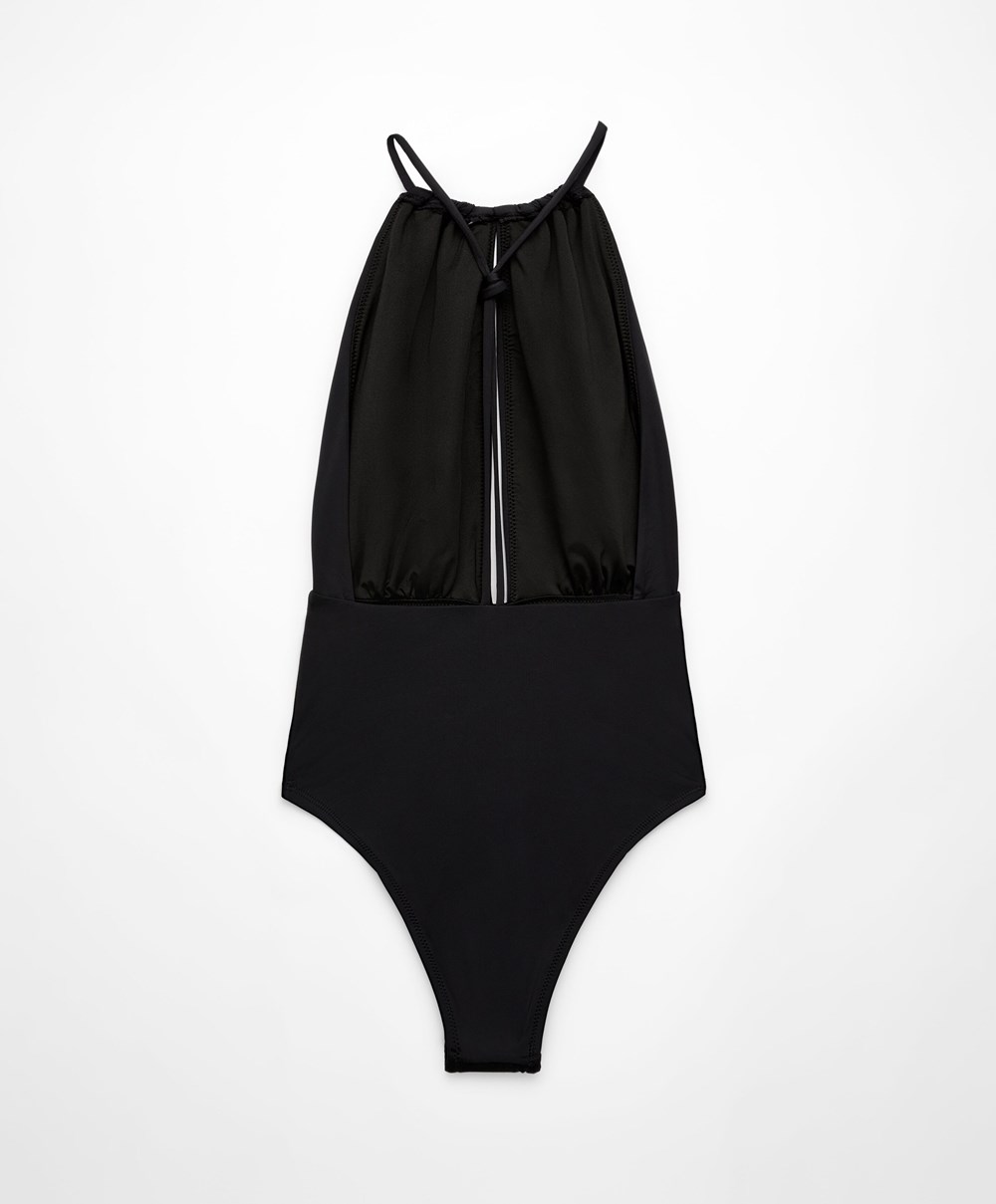 Oysho Ruched Halter Swimsuit μαυρα | BMKJCE-893