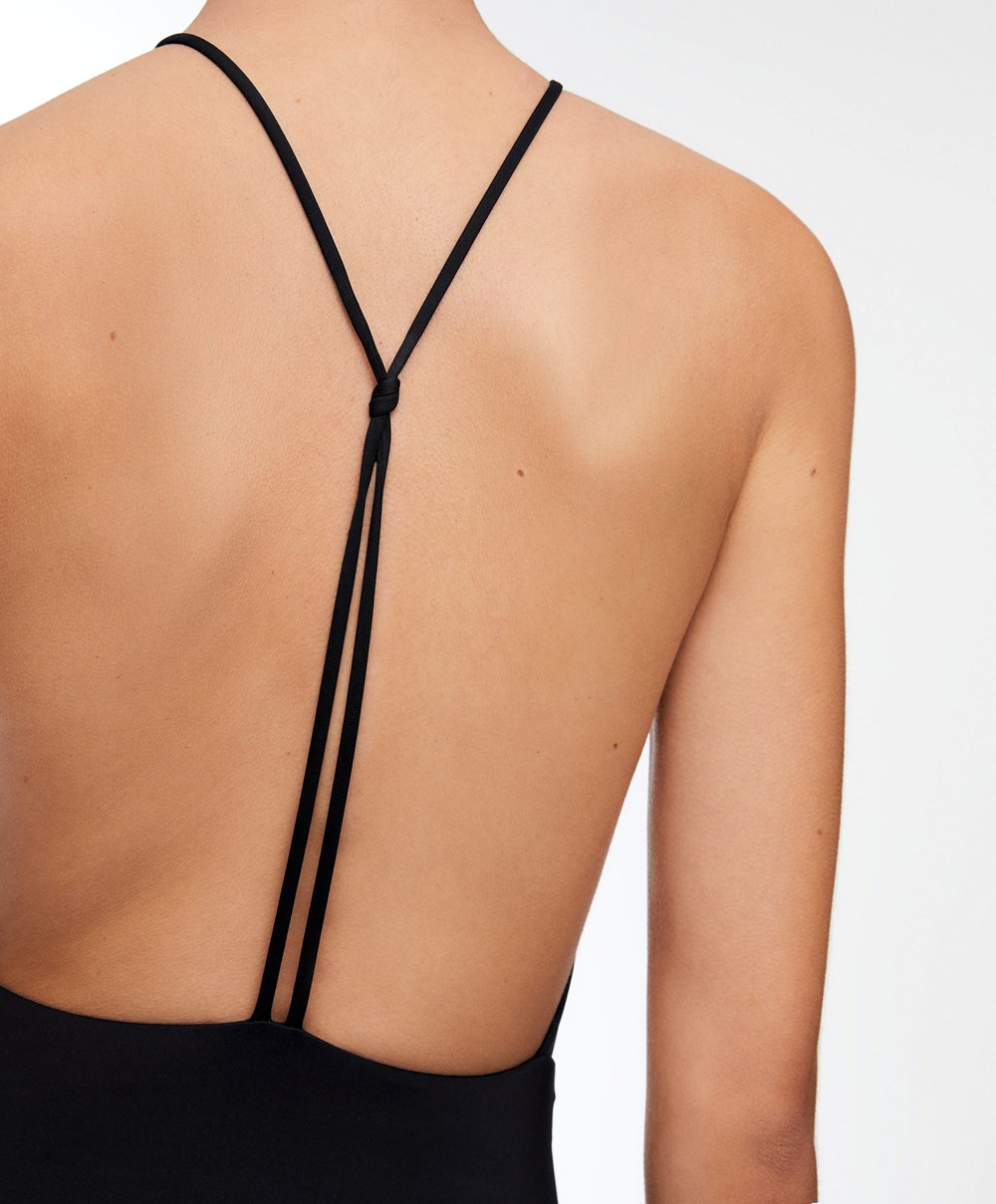 Oysho Ruched Halter Swimsuit μαυρα | PLXGEA-456