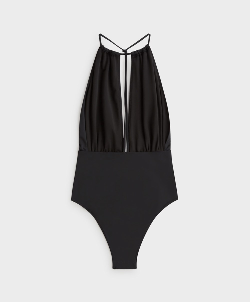 Oysho Ruched Halter Swimsuit μαυρα | PLXGEA-456